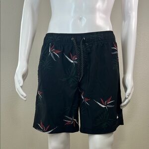 Quiksilver Black Swim Trunks with Tropical Print SMALL